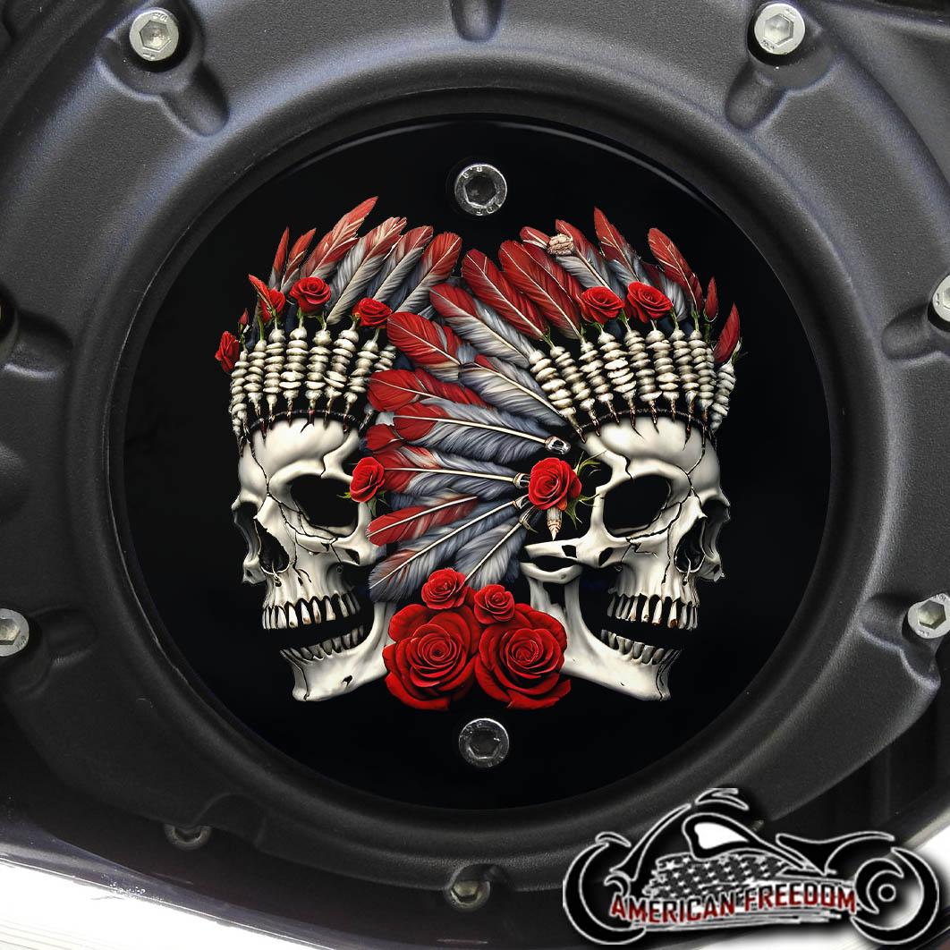 Indian Scout Derby Cover - Headdress Rose Skulls Red